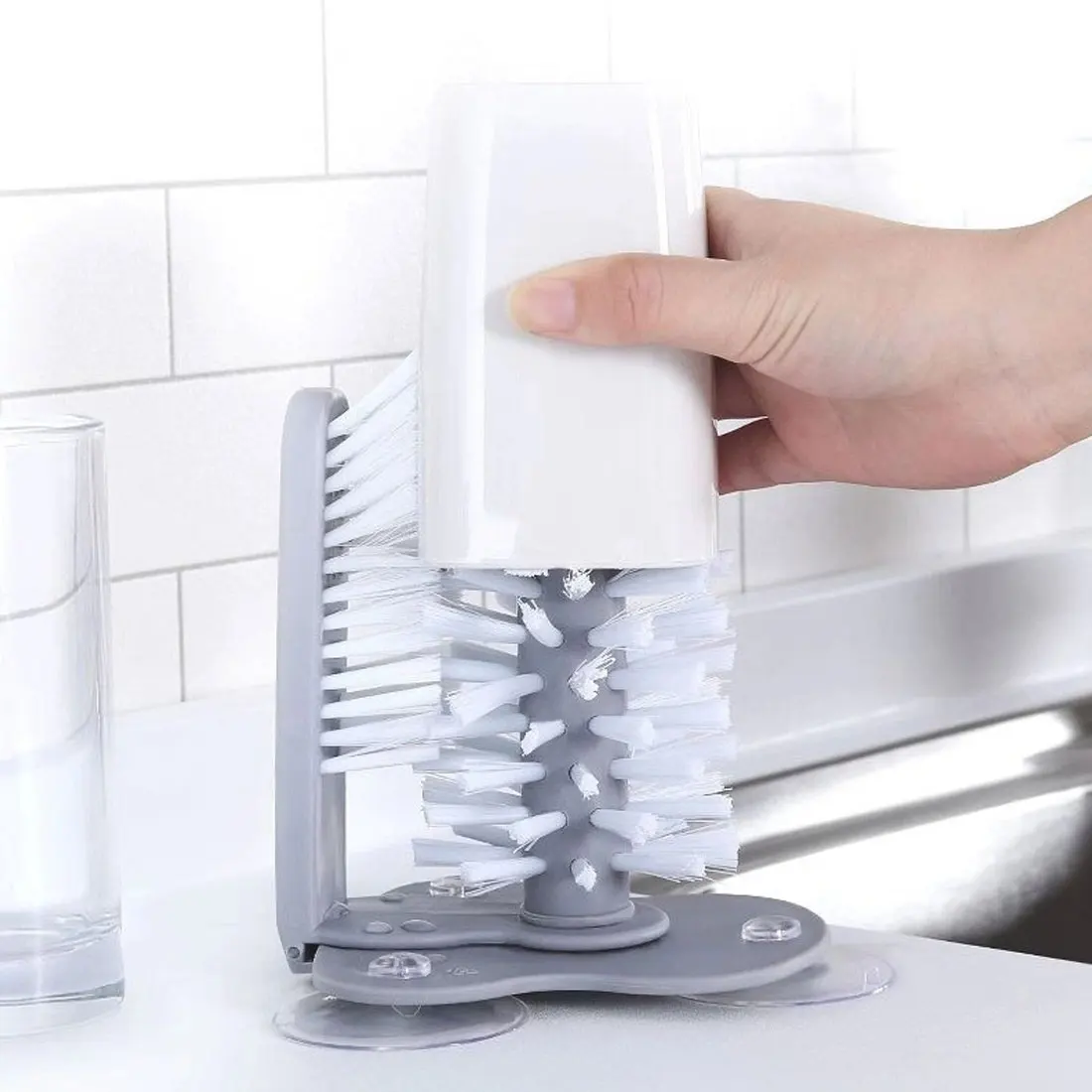

Kitchen Supply Bottle Cleaner Brush Drink Wine Cup Washing Brush Sink For kitchen Convenience Suction Cup Cleaning Brush Gadget