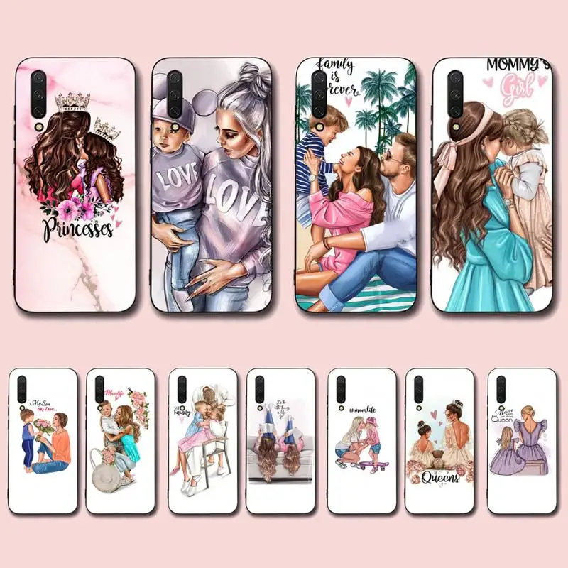 

TOPLBPCS Black Brown Hair Baby Mom daughter Girl Son Dad Phone Case for Xiaomi mi 9 8 10 5 6 lite F1 SE Max 3 2 mix 2s