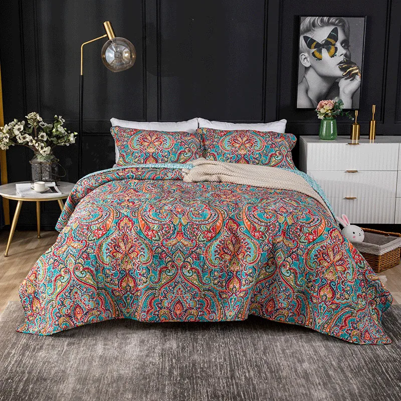 

CHAUSUB BedSpreads for Bed Cotton Quilt Set 3PCS Bohemia Quilted Bed Cover King Queen Size Coverlet Summer Blanket on Double Bed