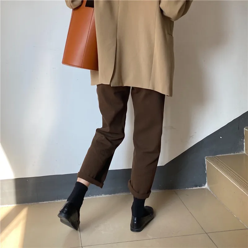 

2021 New Plus size 5XL Spring Autumn Retro Brown Pantalones Vaqueros Mujer Korean Chic High Waist Pants Straight Jeans for Women