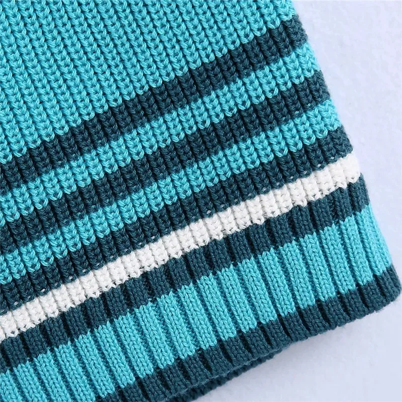 

TRAF Za Halter Top Women 2021 Blue Striped Knitted Top Female Bow Backless Crop Summer Tops Sleeveless Chic Woman Blouse