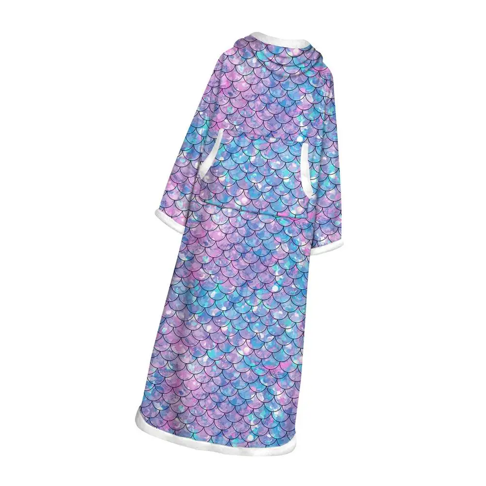 

Fleece Blanket with Sleeves Mermaid Scales Plush Wearable Throw Adults Kids Bathrobe Sofa Cozy Blanket Sweatshirt Blankets Out