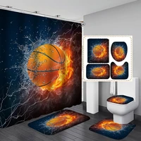 3d print balls 4 pcs bathroom set basketball shower curtain toilet non slip bathroom mat football flame shower curtain