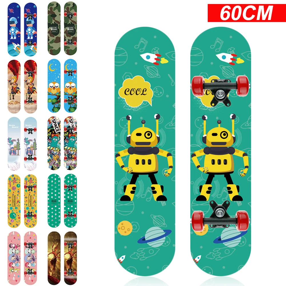 

60cm Four-Wheeled Skateboard Double Deck Complete Skateboard Fashion Patterns for Beginners and Kids Aged 3-6 Years