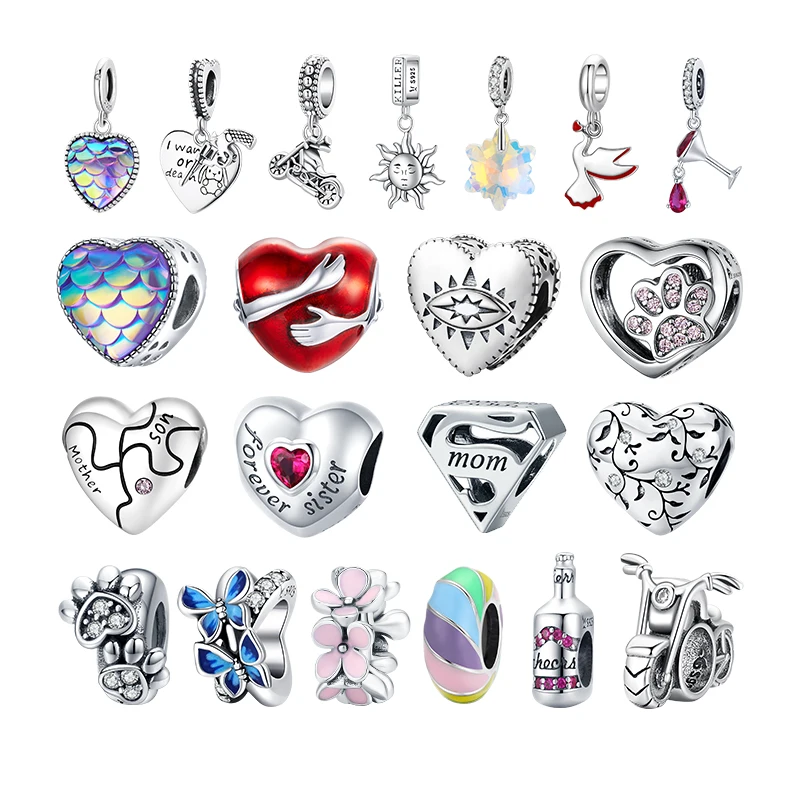 

WOSTU Genuine 925 Sterling Silver Fish Scale Heart Bead Charm Pendant Fit Oringal Bracelet Women Party DIY Fine Jewelry Gift