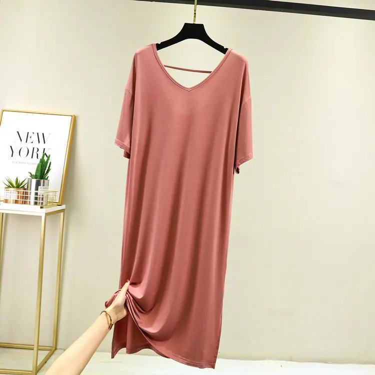 

Loose Beautiful Back Dress Women New V Neck Backless Sexy Nightgowns Short Sleeve Modal Summer Nightdress Bottoming Night Shirt