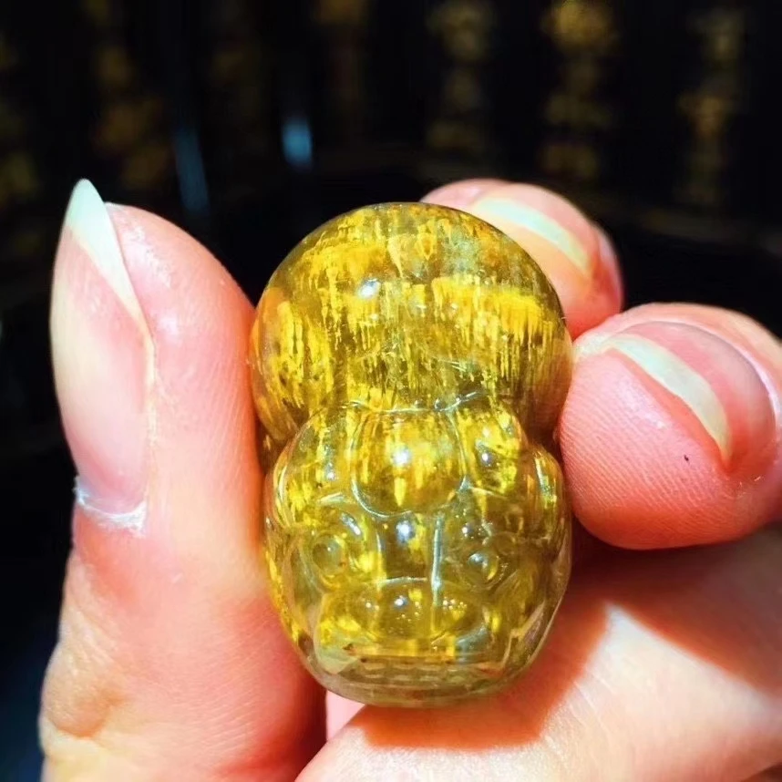 Kaufen Echte Natürliche Lila Cacoxenit Gold Rutilated Quarz Anhänger Halskette 23,8 X16x 12,5mm Pi Xiu Geschnitzte Frauen Männer AAAAA