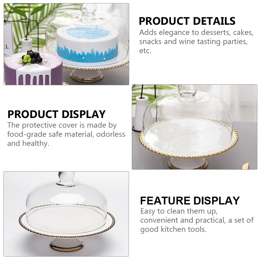 

1 Set Glass Cake Food Cover Dust-proof Cover Ceramic Pastry Bread Plate