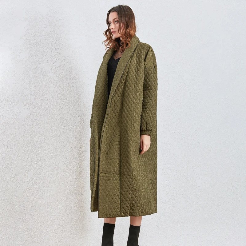 TWOTWINSTYLE Argyle хлопковое пальто для женщин, воротник с лацканами, фонарь, длинный рукав, Свободная Женская парка, одежда, Зимняя мода, новинка