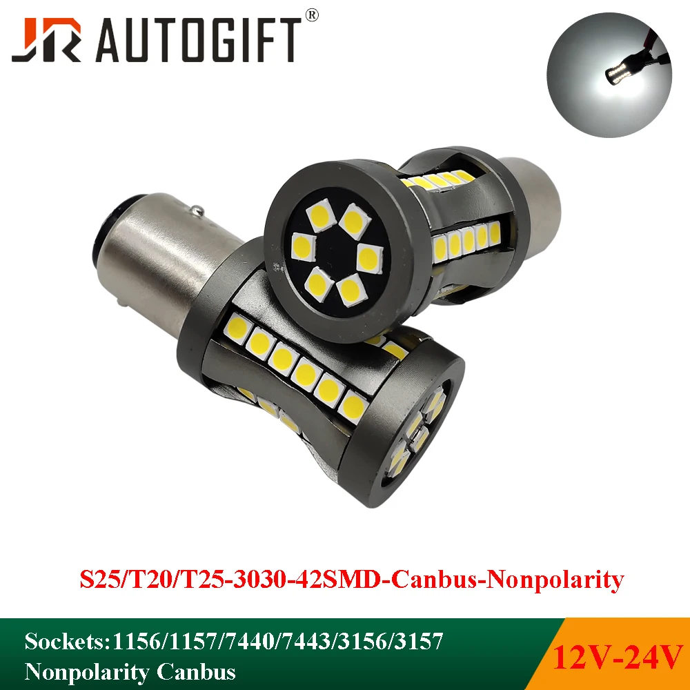 4 шт. стоп светильник высокой мощности S25 T20 BA15S BAY15D 3030 42SMD Canbus 5 Вт DC 12В 24В белые