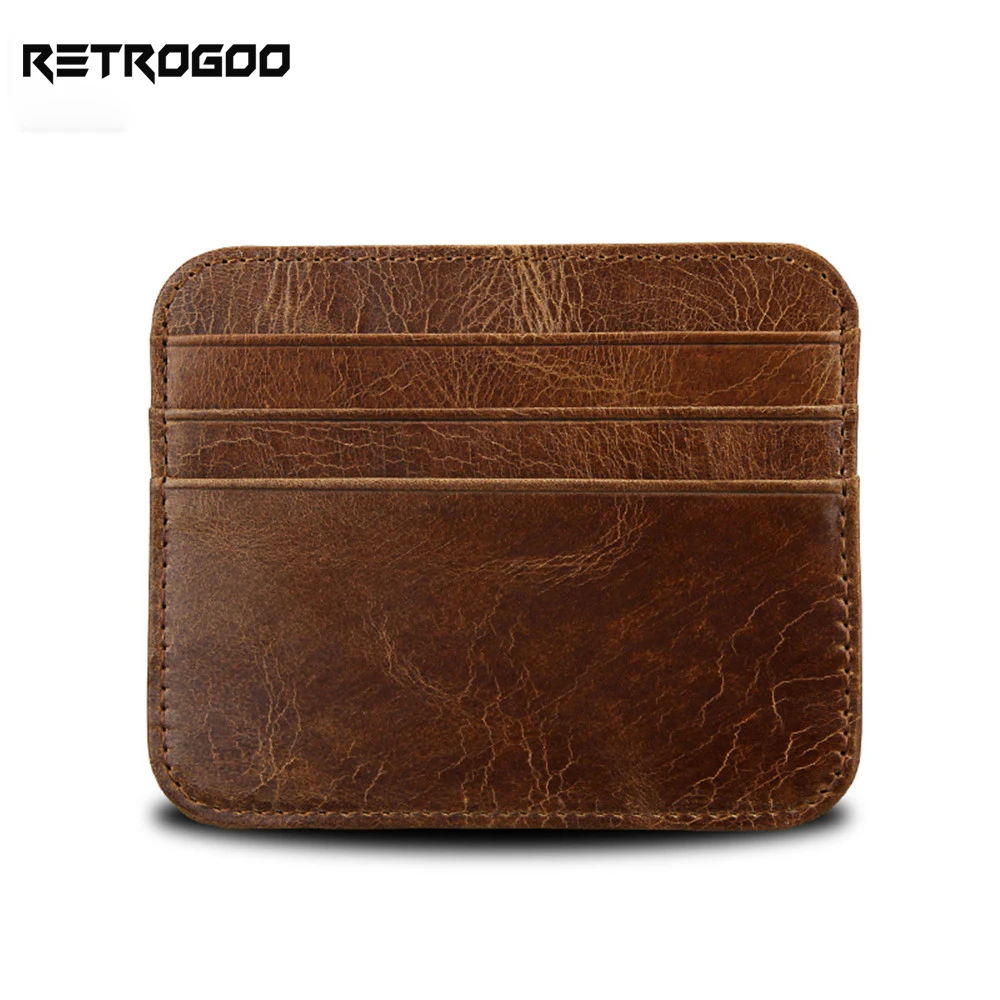 RETROGOO RFID Genuine Leather Card Holder Men Wallet Male Purse Ultra Slim Mini Wallet Short Purse Cow Leather Money Bag Cartera