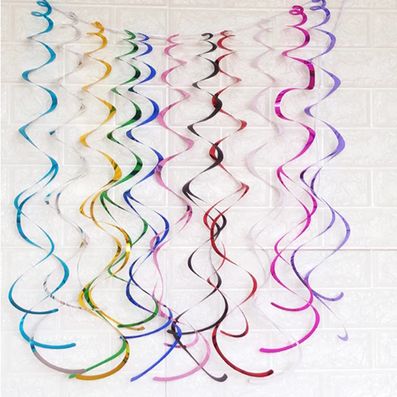 

6pcs or 4M Colorful DIY Swirl Banner Decorative Ceiling Hanging Metallic Wedding Favor Birthday Decor Garland Party Supplies