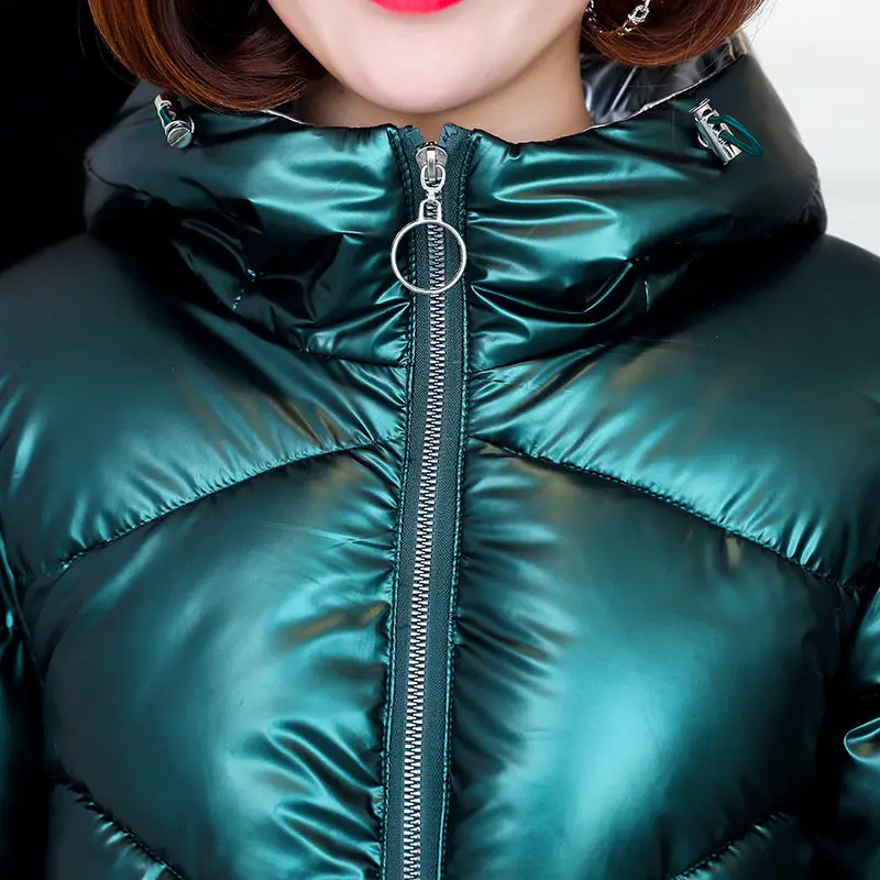 

2020 Korean-style Cotton Coat WOMEN'S Dress Bright Surface Mid-length Winter Loose-Fit Colorful Hooded Woman Coat Warm Tops