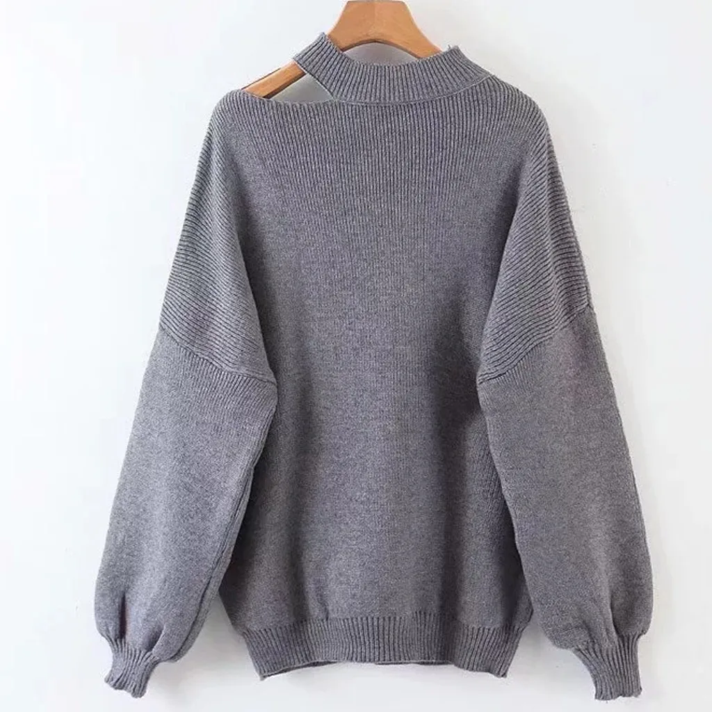 Размера плюс Холтер голые плечи вязаный офисный женский зимний осенний