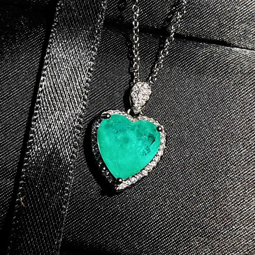 

24K White Gold Chrysoberyl Pendant Necklace Natural Paraiba Set Adjustable Opening Ring Link Chain Women Necklaces 45cm Jewelry