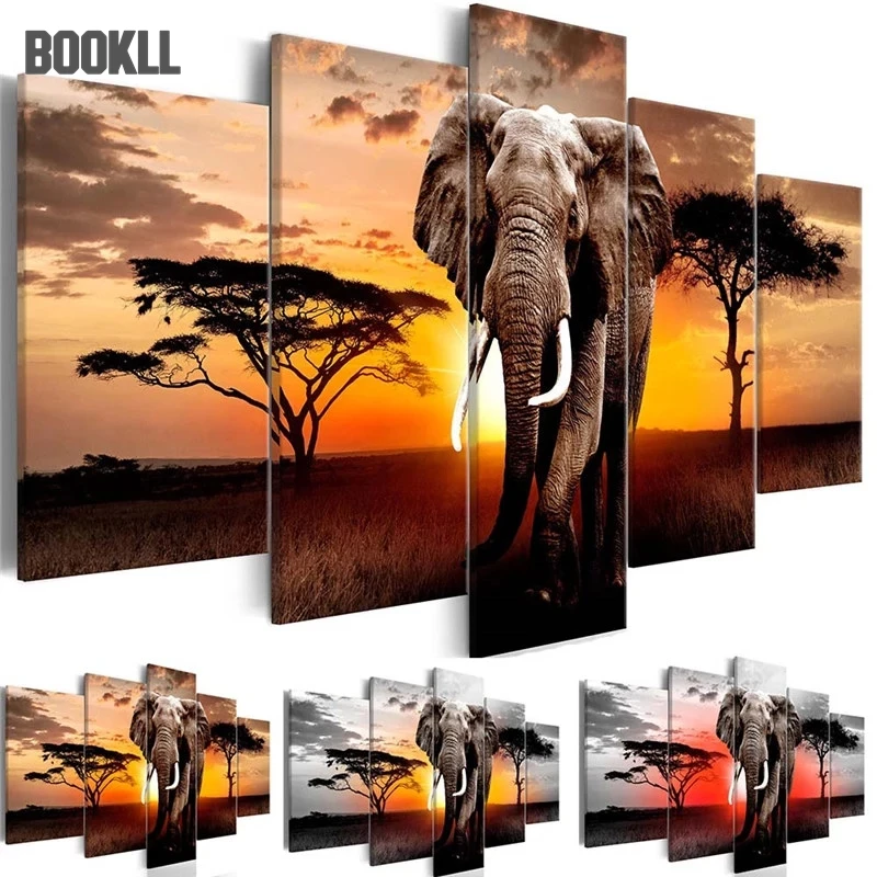 

Canvas Pictures Home Decor 1 Piece Walking Elephant Sunset Africa Grassland Scenery Painting Prints Poster Living Room Wall Art