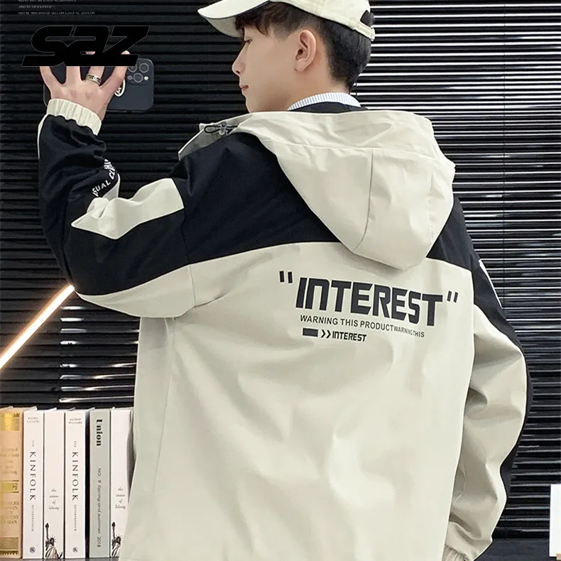 

SAZ 2021 Spring Thin Jacket For Men English Elements Korean Style Streetwear Coat Mens Fashion Clothing Trends Zip Up Hoodie