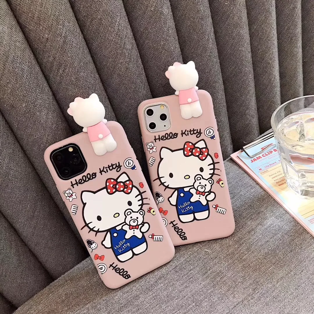 Симпатичный чехол для телефона с кукольной кисой Hello Kitty для iPhone 7, 8, 6s Plus, 11 Pro, X, Xs Max, XR, 3D рельефный держатель TPU.