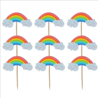 rainbowtheme 24pcslot happy birthday events party boys kids decoration cupcake toppers supplies baby shower cake picks