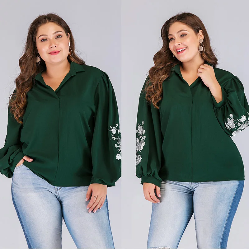 Женская блуза с длинным рукавом V образным вырезом и цветочным принтом| |