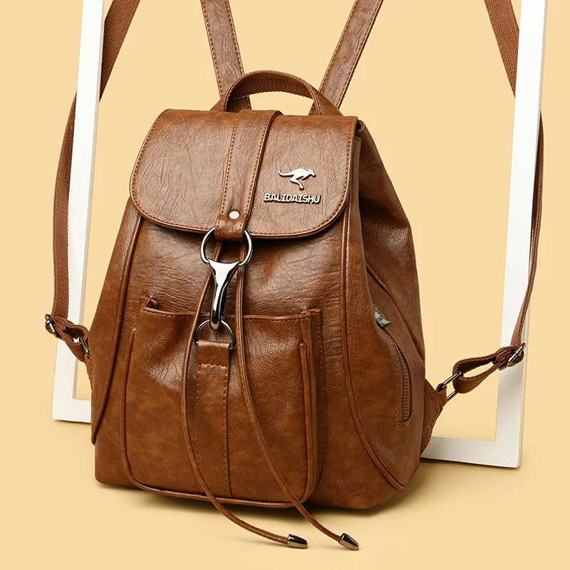 

Preppy Style Teenager Portable Backbag Soft Leather Casual Travel Backpack Retro Flap Waterproof Designer Bagpack for Women Sac