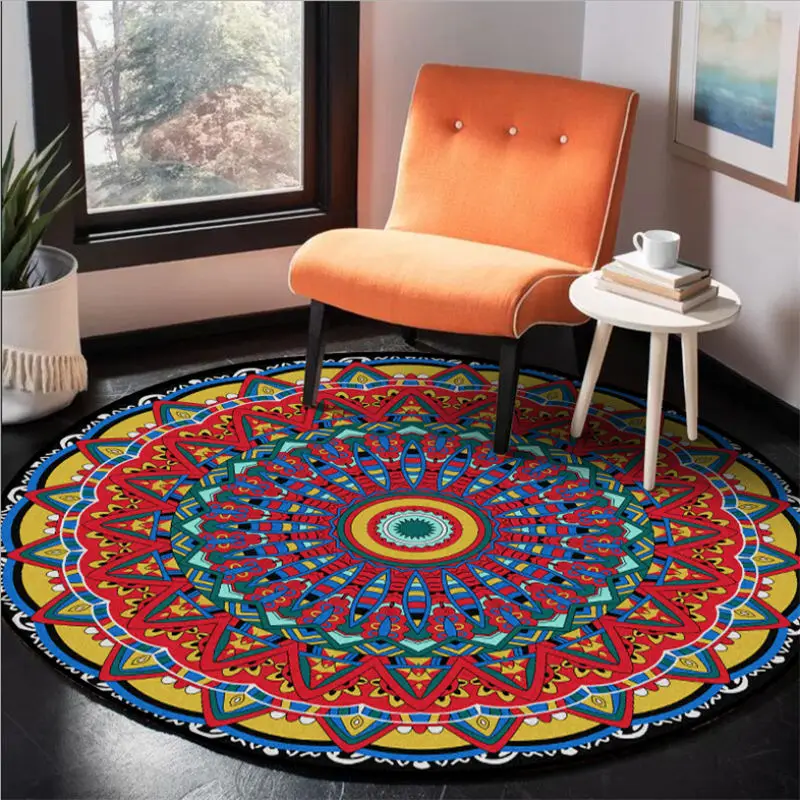 

Large Area Carpets for Living Room Color Mandala Flower Pattern Round Carpet Rugs for Children Rooms Bedroom Decor