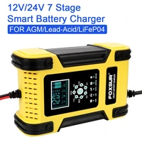 digital lcd display motorcycle car battery charger 12v12a 24v6a lead acid battery charger lithium iron battery agm 7 stage