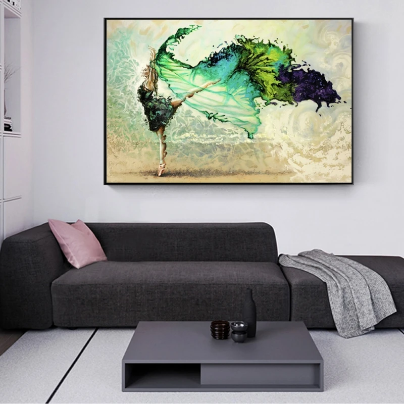 

Abstract Dancer Girl Canvas Art Prints Modern Ballet Girl Wall Paintings Turquoise Color Posters And Prints For Living Room Wall