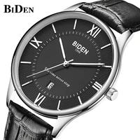 biden 2020 men fashion black silver quartz watch waterproof leather band wristwatch top brand luxury casual business date clock