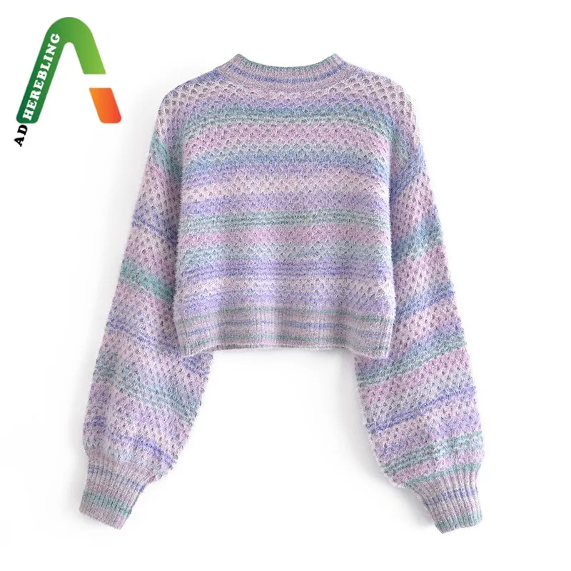 Женский Укороченный джемпер Adherebling Za повседневный пушистый в полоску свитер на