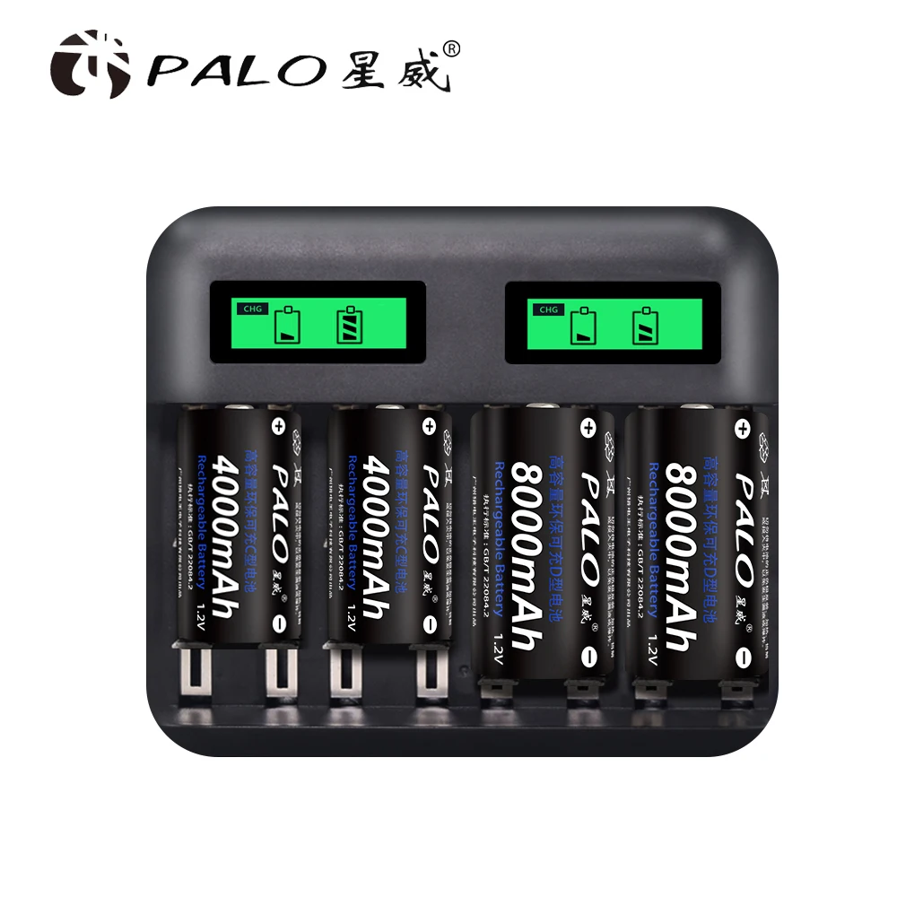 PALO 2 шт 8000mAh Высокая емкость 1,2 V D размер аккумуляторные батареи для фонарика газовая плита радио холодильник+ 2 батареи коробка