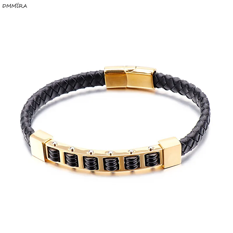 Модные мужские браслеты из нержавеющей стали с бусинами цвета: золотистый