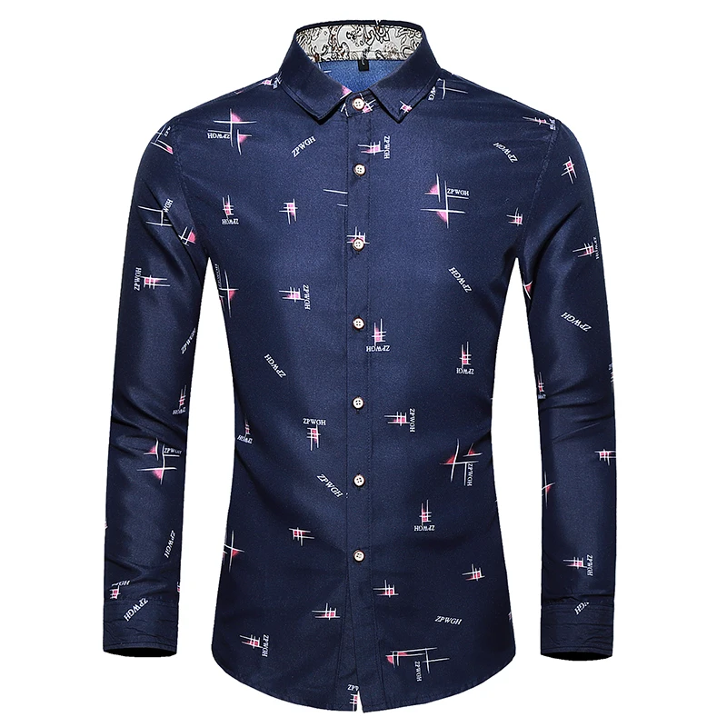 Рубашка мужская с длинным рукавом повседневная цветочным принтом для деловых