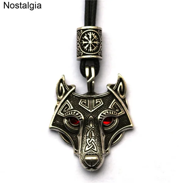 Red Vegvisir Bronze Черные красные глаза волк амулет кулон скандинавские бусы Vegvisir Валькнут троица узел колье с кулоном в стиле викингов мужской женский талисман ювелирные изделия wicca - Окраска металла: Red Vegvisir Bronze
