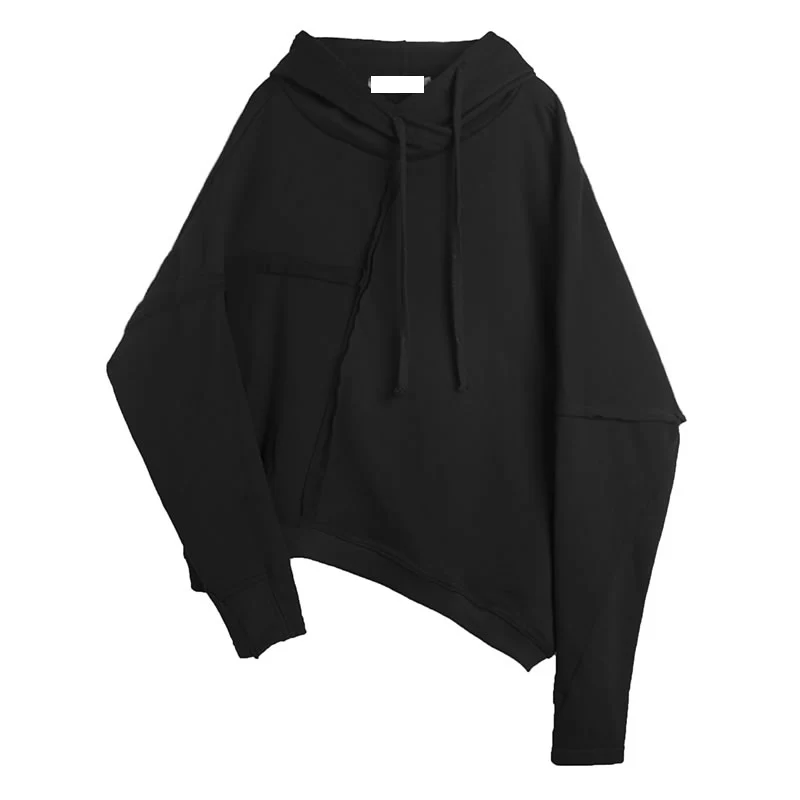 Свитер на шнурке XITAO черный с ассиметричным плиссированным рукавом 2019|Женские