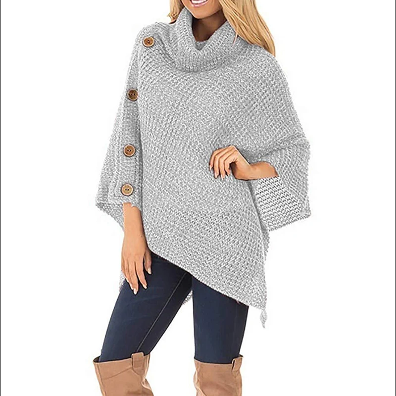 2019 женский свитер Осень-зима водолазка свободный Повседневный вязанный пончо на