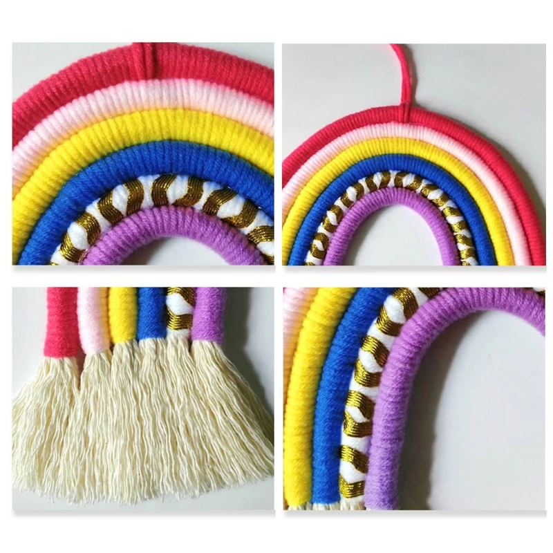 

6 Lines Macrame Tapestry Rainbow Wall Hanging Ornaments Hand-woven Nursery Decor