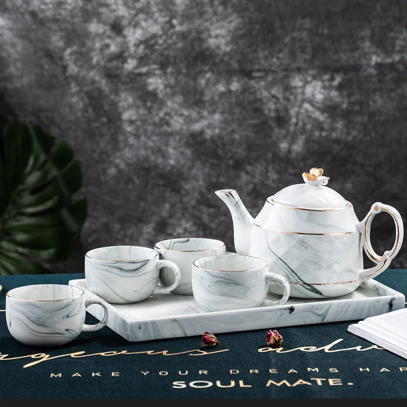 Скандинавский кофейник с чашкой роскошный набор кофейных чашек золотым краем