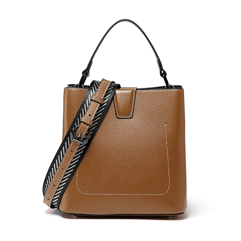 

Fashionable leather women's bag bucket bag head layer leather new portable single shoulder bag messenger bag women's leather bag