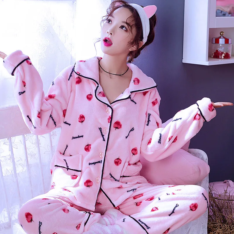 Пижама женская зимняя теплая одежда большого размера коралловый бархат с