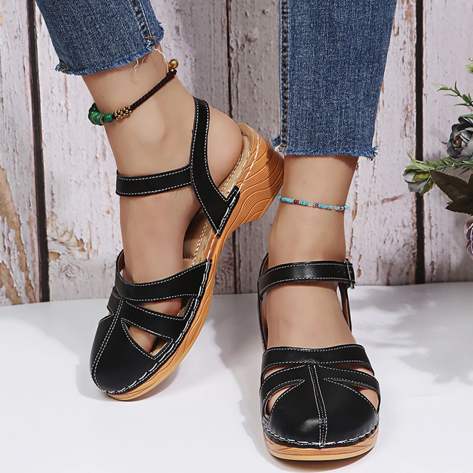 

Summer Buckle Strap Sandals Square Heel Round Toe Breathable Sandals Shoes Ladies Summer Shoes For Women Plus Size Sandalias R5