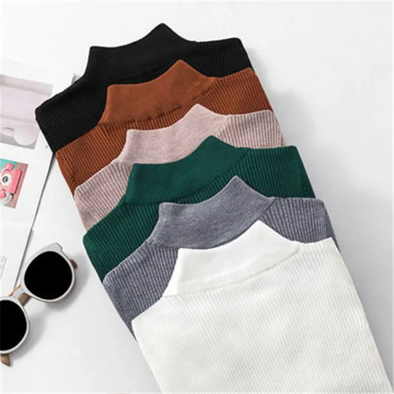 

Knitted Sweater Women 2020 Half Turtleneck Autumn Winter Woman Sweaters Korean Long Sleeve Pullover Ladies Jumper Soft Tight 34