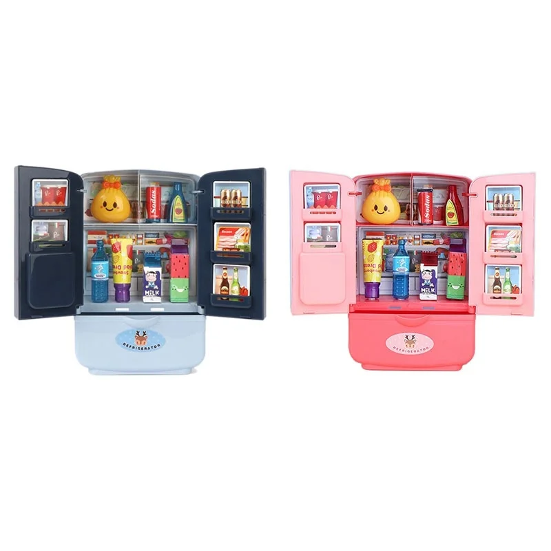 

2 Set Simulation Fun Smart Refrigerator Toys Home Appliances Children Pretend Play Double Door Fridge Kitchen