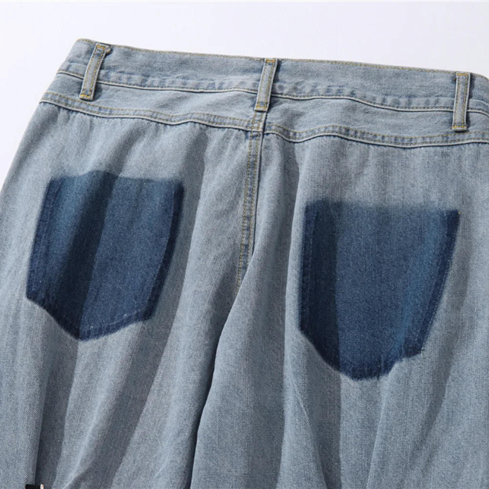 2021 New Arrival Stylish Zipper Washed Men Hip Hop Jeans Trousers Distressed Retro Baggy Cargo Straight Denim Pants Ropa Hombre