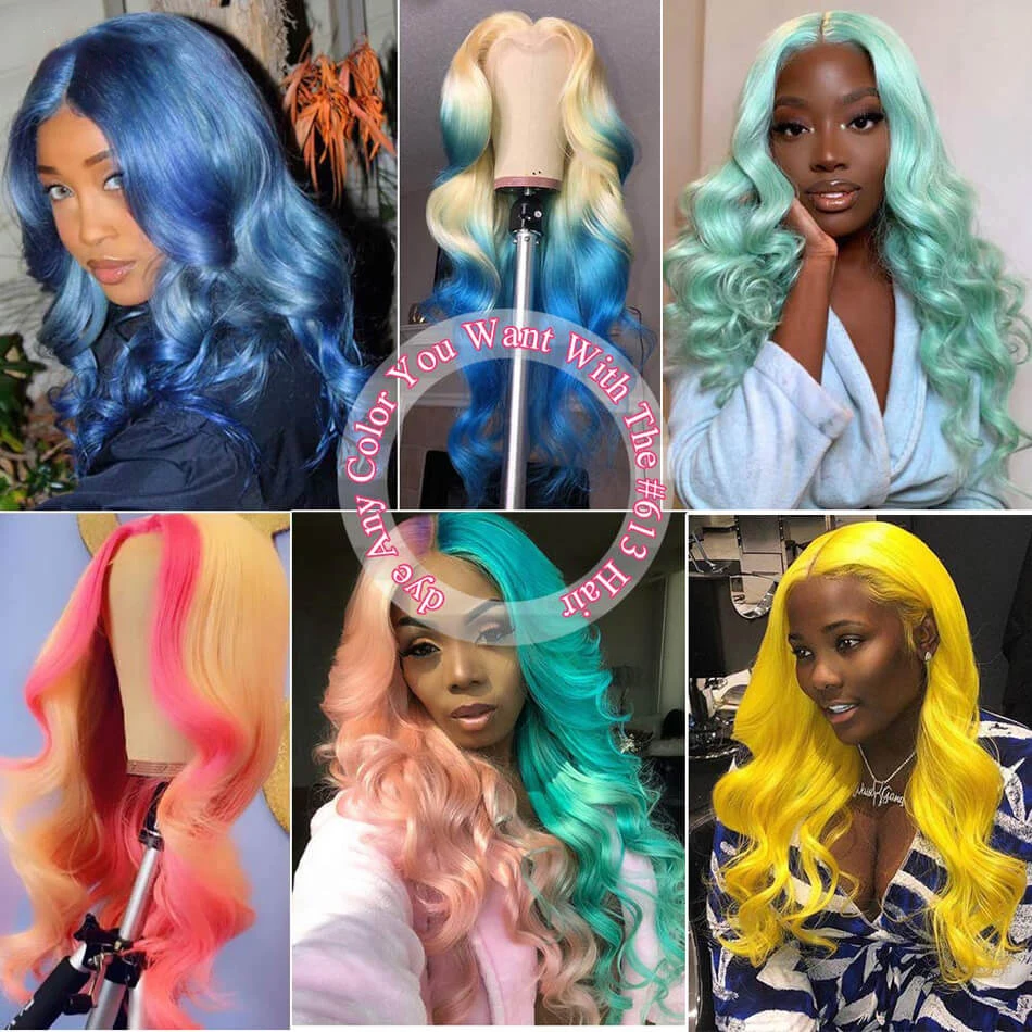 

613 Blond Human Hair Wig Body Wave 13x6 Lace Frontal Human Remy Hair Wig for Woman Free Part Pre Plucked Natural Hairline 30inch