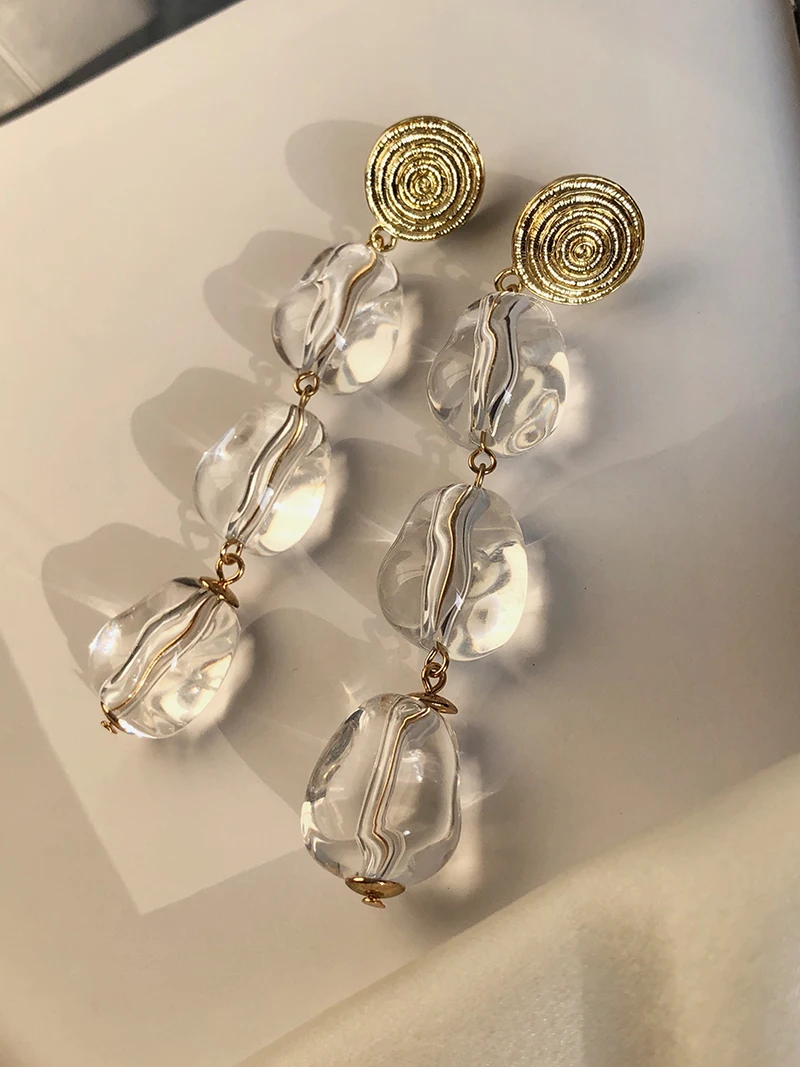 

Three-dimensional transparent acrylic earrings, exaggerated design, long earrings, ball earrings, ear clips