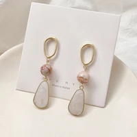 s925 silver needle long irregular oval earrings simple temperament natural stone earrings wild earrings wholesale earring long