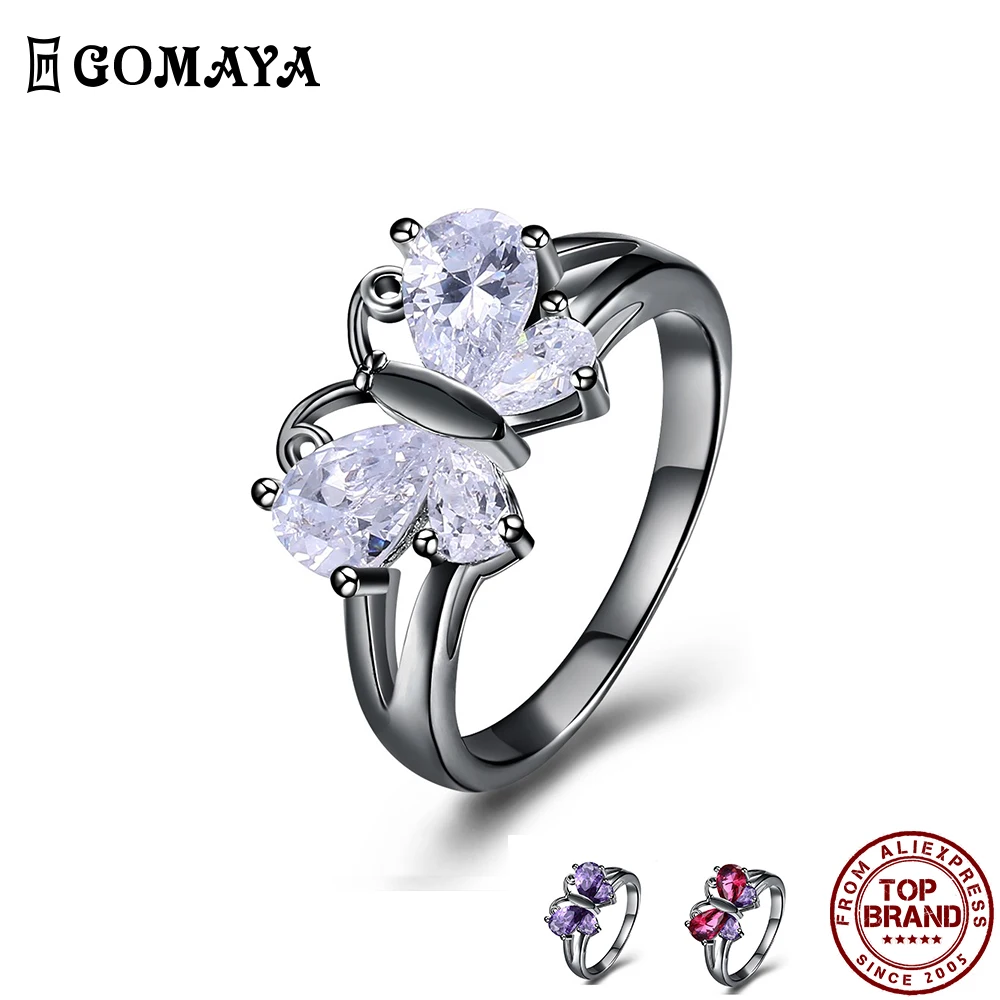 

GOMAYA Butterfly Design Clear Zirconia Finger Ring Creativity Personality Rings For Women Friend Birthday Gift Fashion Jewelry