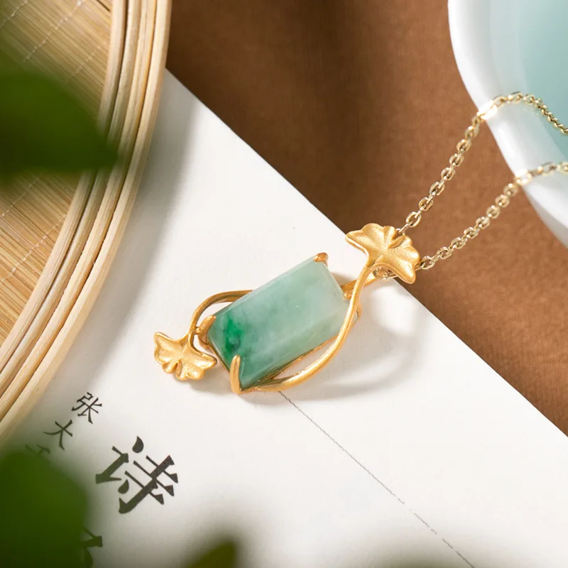 

Женское ожерелье с подвеской из натурального нефрита и нефрита, серебро 925 пробы