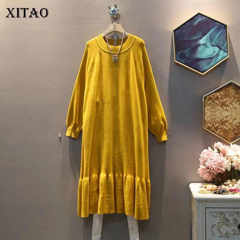 XITAO размера плюс элегантное вязаное платье женская одежда 2019 модный Свободный